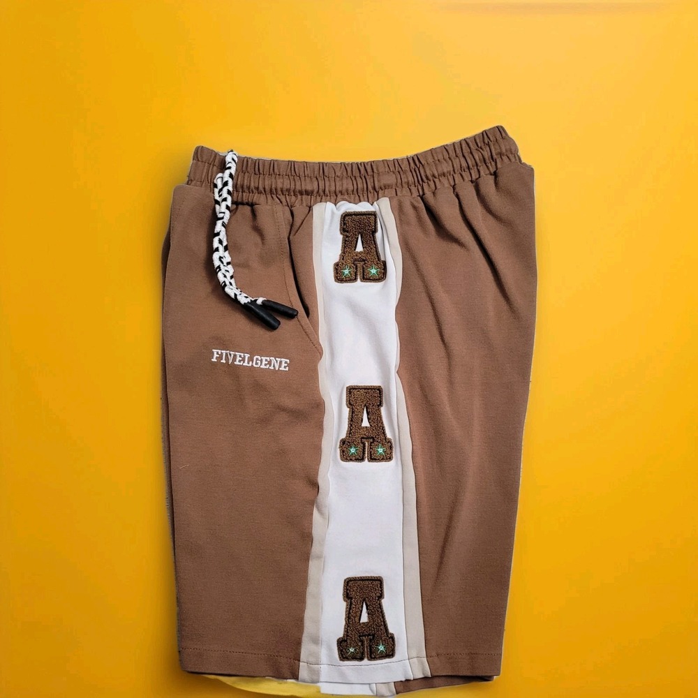 Fivelgene Brown Varsity Shorts Mens 28x9 Supermade Streetwear Chenille Patches